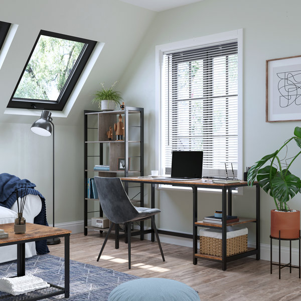 White desk with dark deals wood top